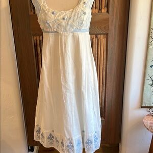White and Light Blue Embroidered Women’s Sundress